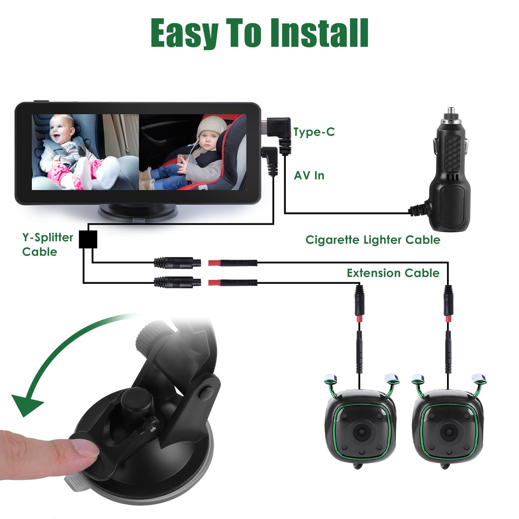1Pc 1080P Baby Car Camera for 2 Kids Dual Channel Car Baby Monitor Rear Facing Car Seat Camera with 120Degree Wide View 6.86In HD Split Screen Night Vision