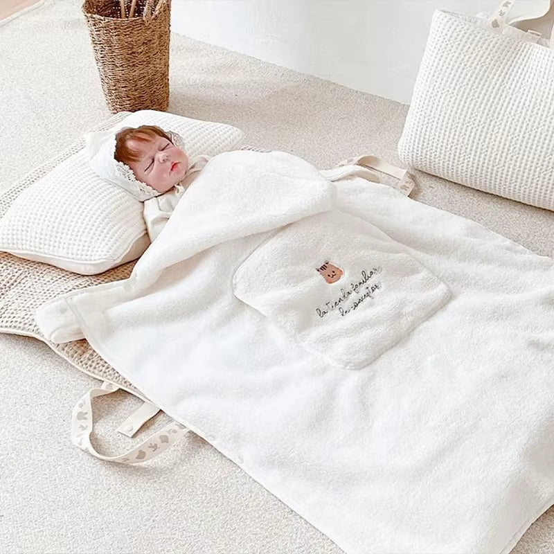 Cartoon Bear Plush Baby Blanket Baby Stroller Windproof Blanket Travel Out Portable Warm Baby Swaddle Blanket