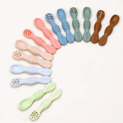 Baby Spoon Fork Set Food Grade Silicone Sticky Spoon Children Cutlery Training Spoon Feeding Tableware Soft Kitchen Accessories
