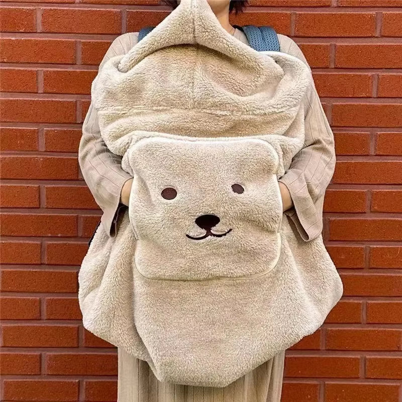 Cartoon Bear Plush Baby Blanket Baby Stroller Windproof Blanket Travel Out Portable Warm Baby Swaddle Blanket
