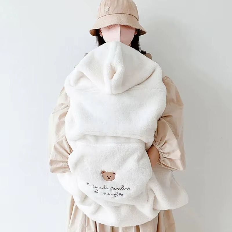 Cartoon Bear Plush Baby Blanket Baby Stroller Windproof Blanket Travel Out Portable Warm Baby Swaddle Blanket