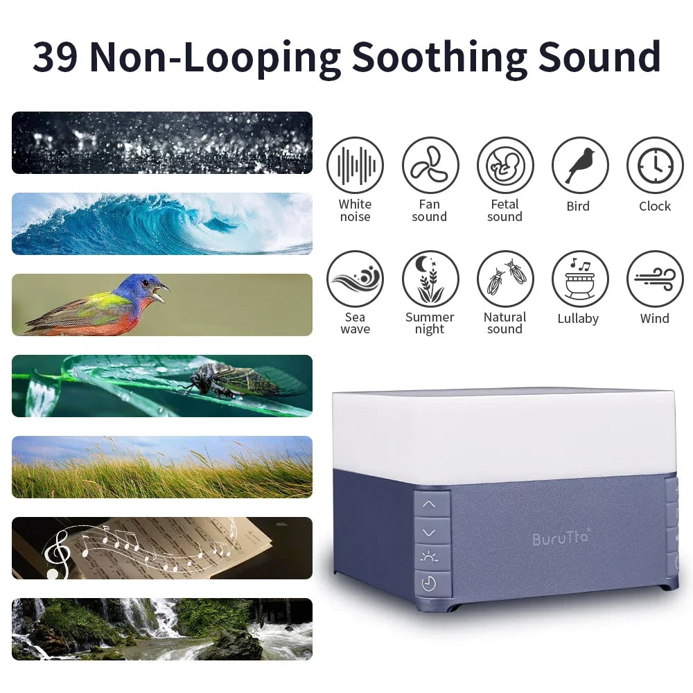 White Noise Sound Machine, Sleep Aid Device with 39 Soothing Sounds & Breathing Light Portable Baby Sleep Soother with Timer