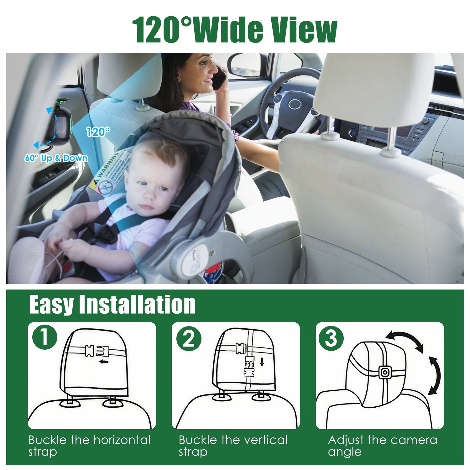 1Pc 1080P Baby Car Camera for 2 Kids Dual Channel Car Baby Monitor Rear Facing Car Seat Camera with 120Degree Wide View 6.86In HD Split Screen Night Vision